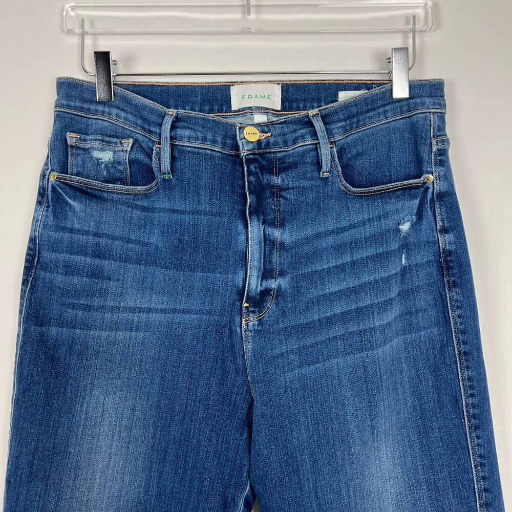 Frame Jeans Women's Size 32 Blue Packard Rips Le Sylvie Crop Straight Raw Edge - Picture 3 of 16